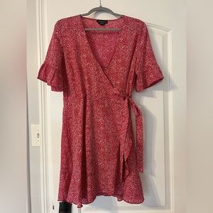 Red and white polka dot wrap dress
